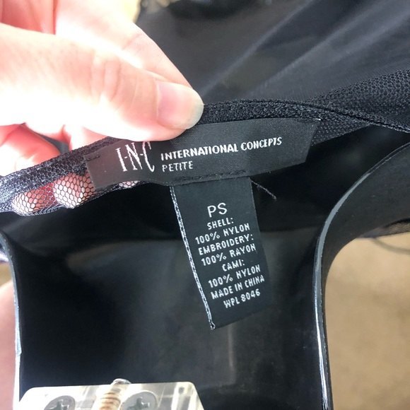 INC International Concepts PS Black Floral Embroidered Mesh Bell Sleeve Y2K top - Picture 6 of 6